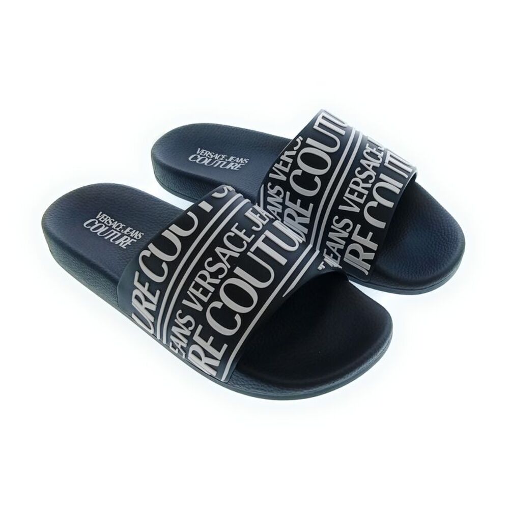 Versace Jeans Couture Black Signature Script Pool Slide-